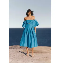 Aje Eugenie Midi Dress Azure Blue Size UK 10 for rent on The Volte - image 1