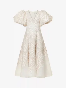 Aje Botanical Applique Puff Sleeve Midi Dress Ivory/Ecru Size UK 10 for rent on The Volte - image 5