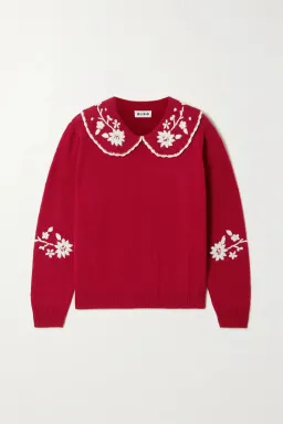Rixo Lula Embroidered Wool Sweater Red Size S / UK 10 for rent on The Volte - image 4