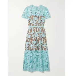 Self-portrait Grosgrain Guipure Lace Midi Dress Blue Size UK 12 for rent on The Volte - image 3