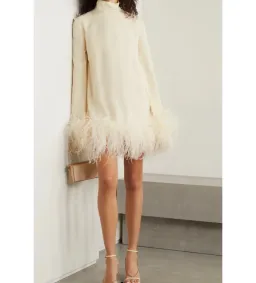 Taller Marmo Gina feather Mini Dress Ivory Size 8 for rent on The Volte - image 2