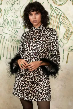 Kitri Kendra Leopard and Feather Mini Dress Print Size UK 12 for rent on The Volte - image 1