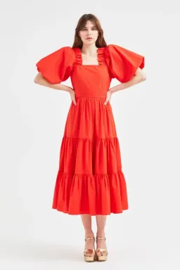 Queens of Archive Frida Midi Dress Red Size UK 10 for rent on The Volte - image 1
