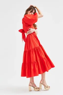 Queens of Archive Frida Midi Dress Red Size UK 10 for rent on The Volte - image 5