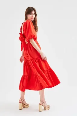 Queens of Archive Frida Midi Dress Red Size UK 10 for rent on The Volte - image 2