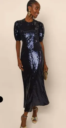 Rixo Daisy Sequin Midi Dress Black Size UK 10 for rent on The Volte - image 1