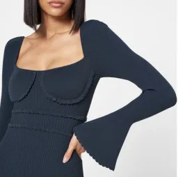 Self Portrait Scallop Jersey Midi Dress Navy Size UK 16 for rent on The Volte - image 2