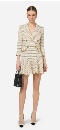 Elisabetta Franchi Cream Mini Coat Dress Trimmed With Gold Chain and Leather Size UK 10 for rent on The Volte - image 1