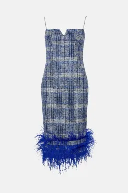 Karen Millen Tweed Midi Dress Blue Size UK 12 for rent on The Volte - image 3