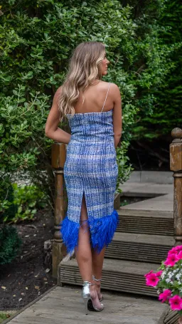 Karen Millen Tweed Midi Dress Blue Size UK 14 for rent on The Volte - image 2