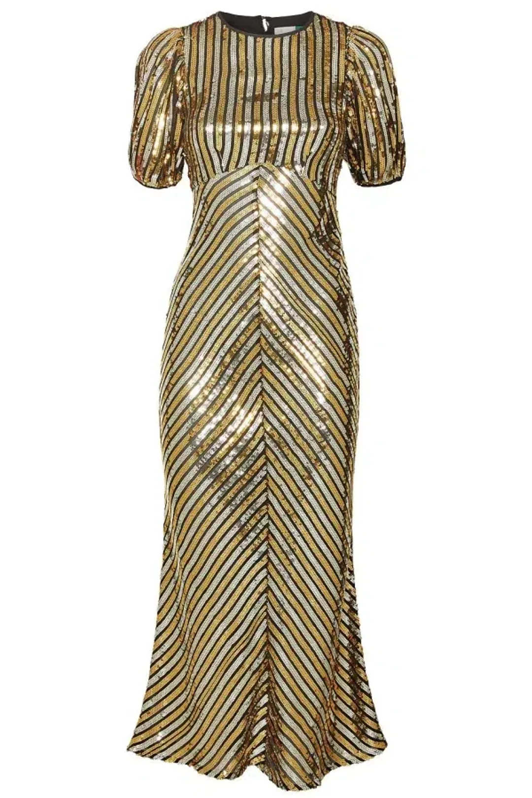 Rixo Daisy Sequin Midi Dress Gold Size UK 10 for rent on The Volte - main image