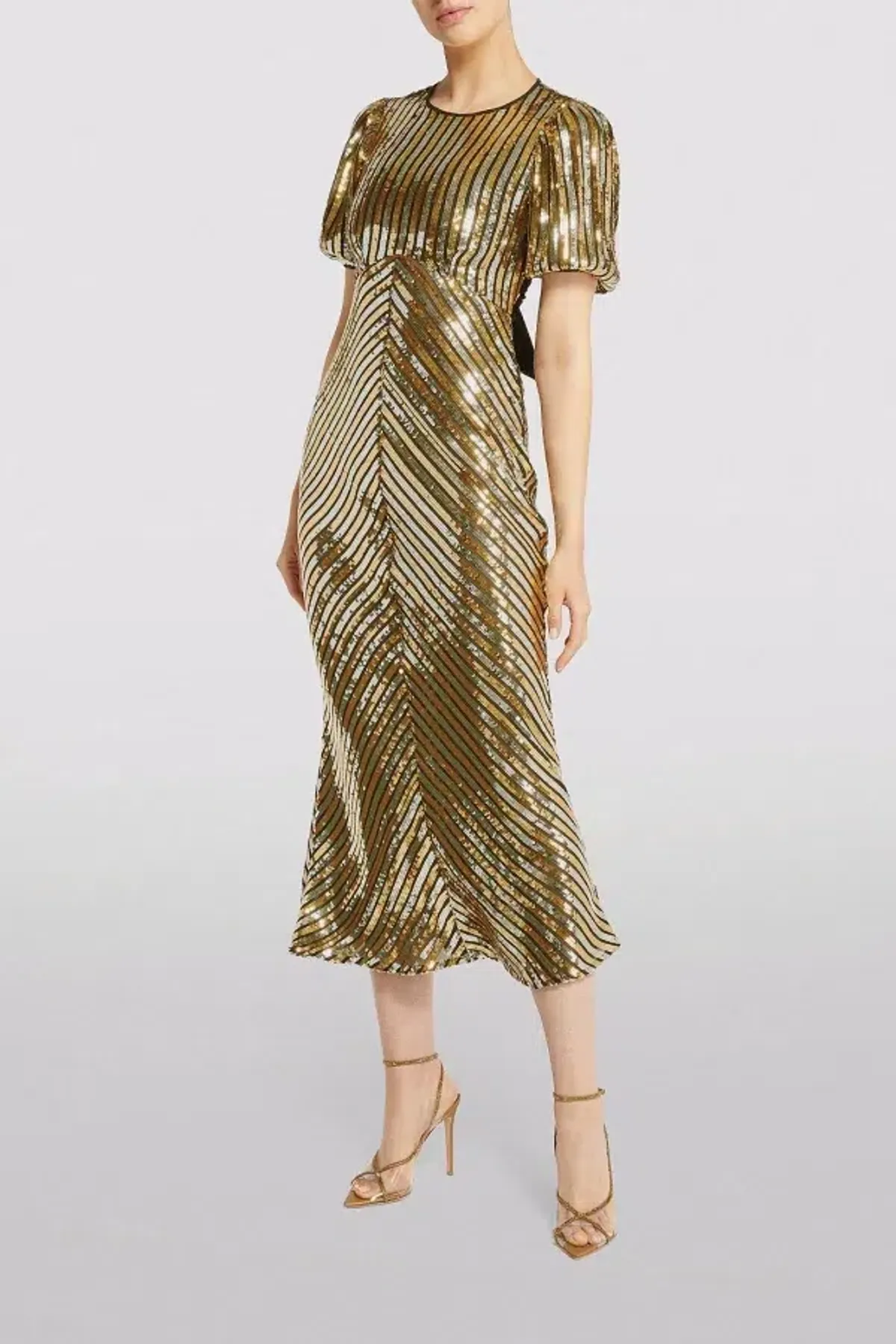 Rixo Daisy Sequin Midi Dress Gold Size UK 10 - Image 1