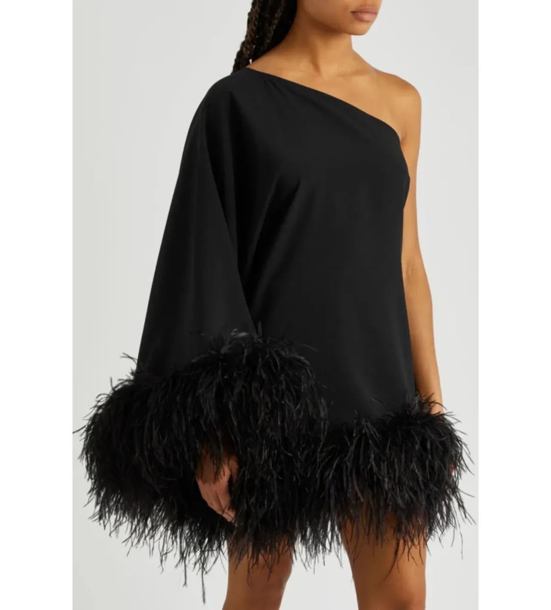 Taller Marmo Piccolo Ubud feather-trim one-shoulder Dress Black Size 8 for rent on The Volte - main image