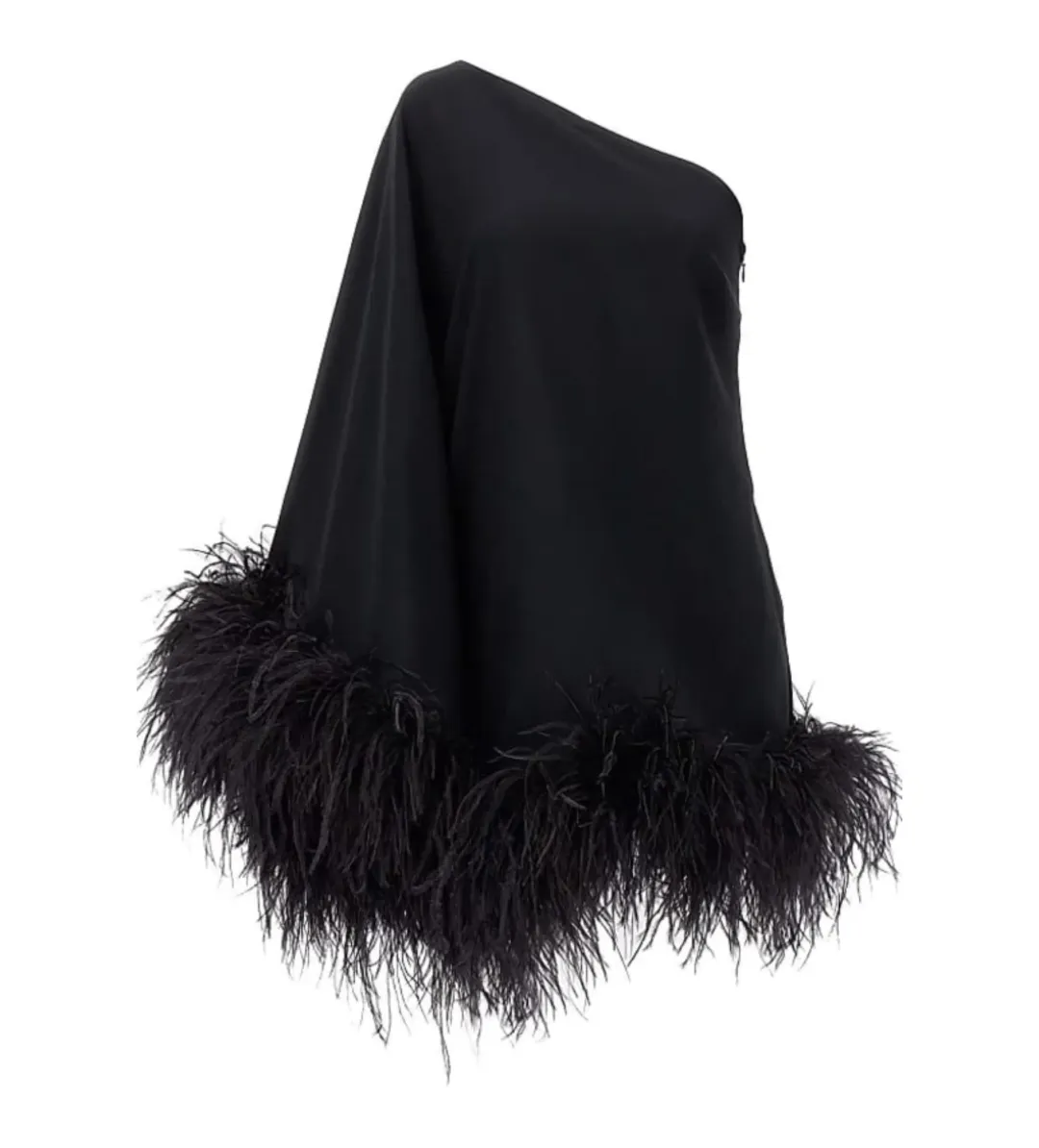 Taller Marmo Piccolo Ubud feather-trim one-shoulder Dress Black Size 8 for rent on The Volte - main image