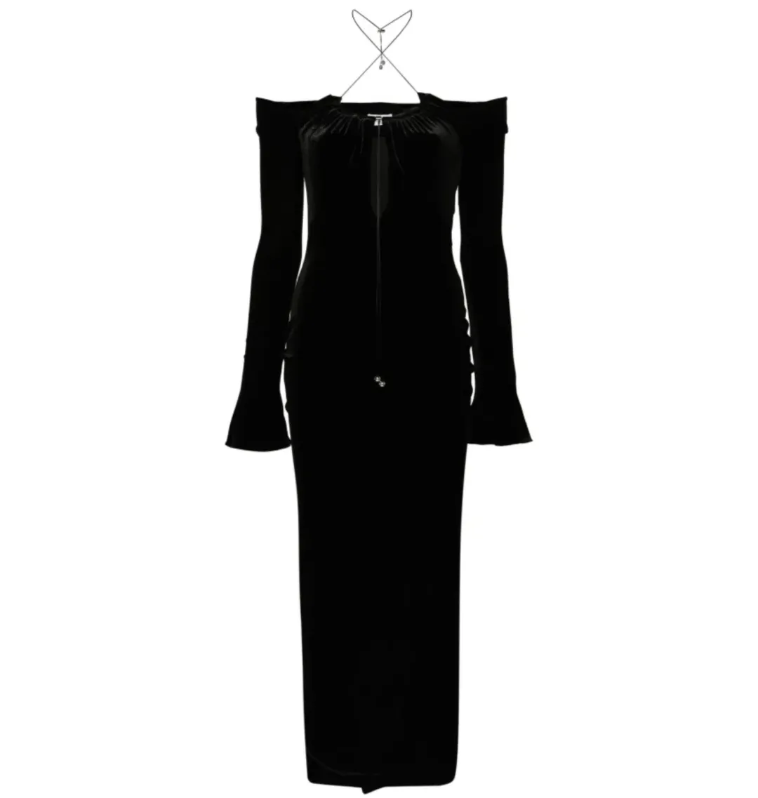 16arlington Salm Velvet Cut Out Dress Black Size UK 12 for rent on The Volte - main image