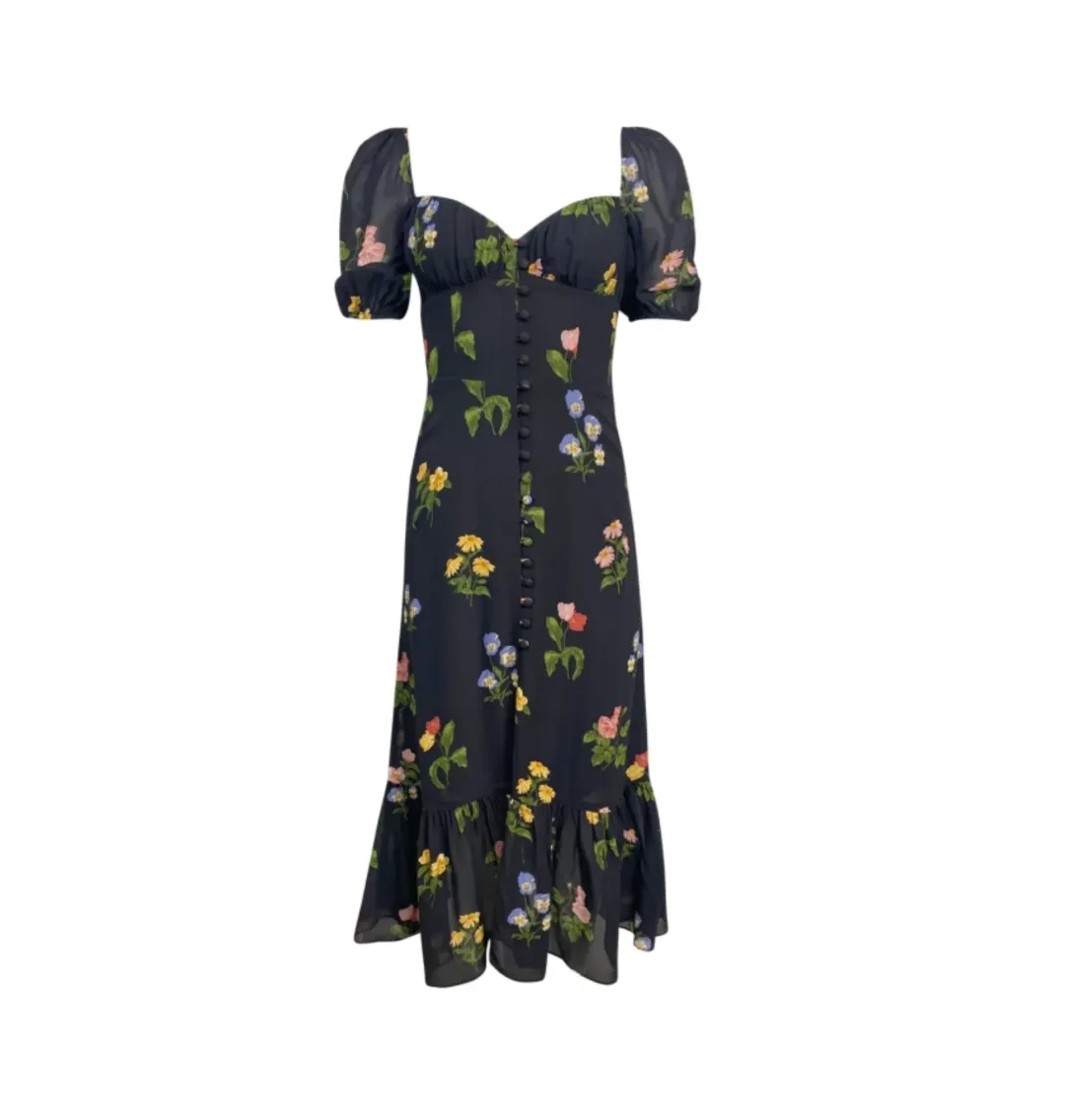 Reformation Charlee Dress Black Floral Size UK 12 for rent on The Volte - main image