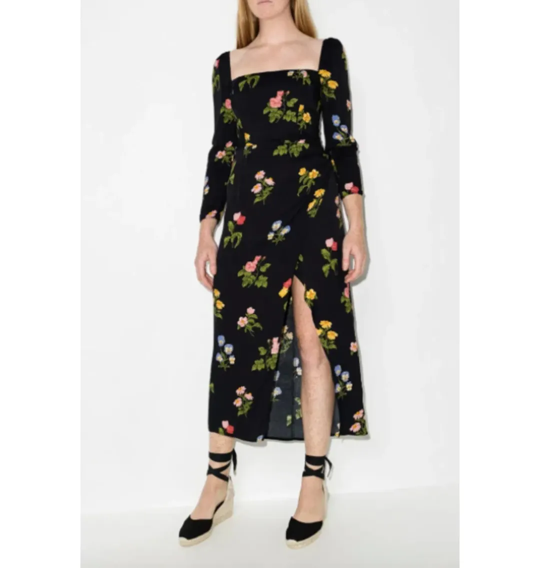 Reformation Hilda Dress Black Floral Size UK 12 		 for rent on The Volte - main image
