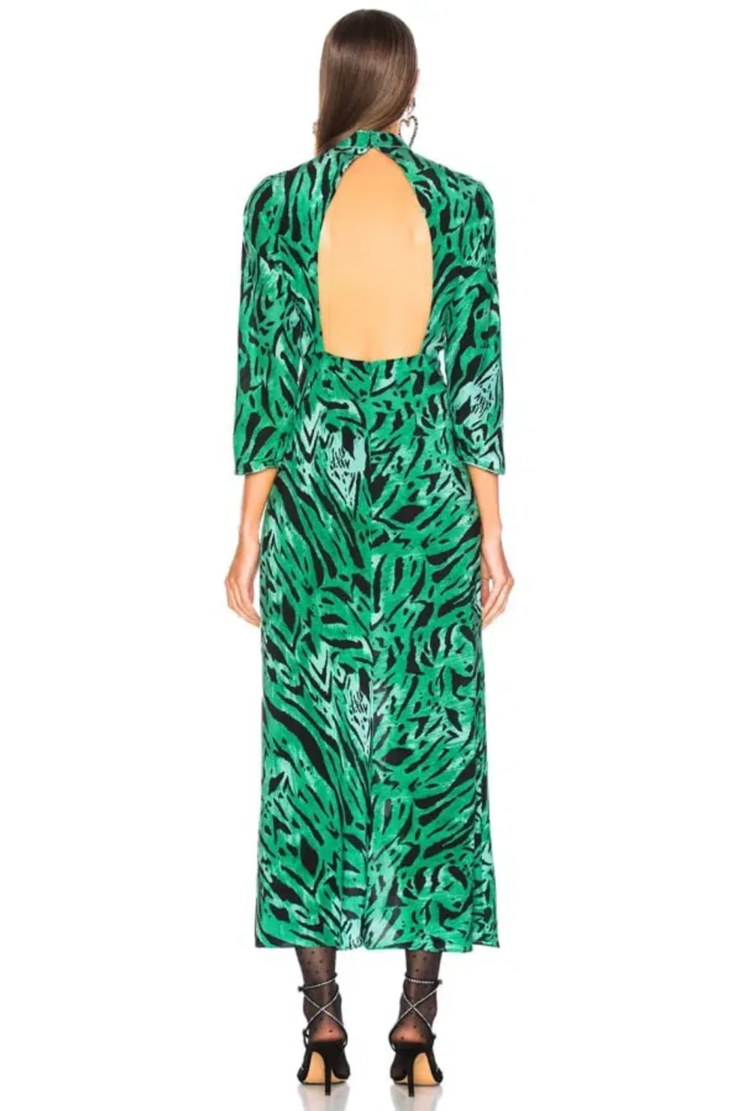 RIXO Lucy Green Tiger Midi Dress Green Size UK 10 for rent on The Volte - main image