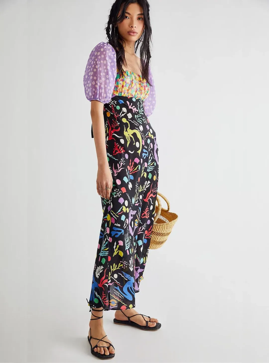 Rixo Anastasia Backless Midi Dress Sea Life Black Multi Size M / UK 12  for rent on The Volte - main image