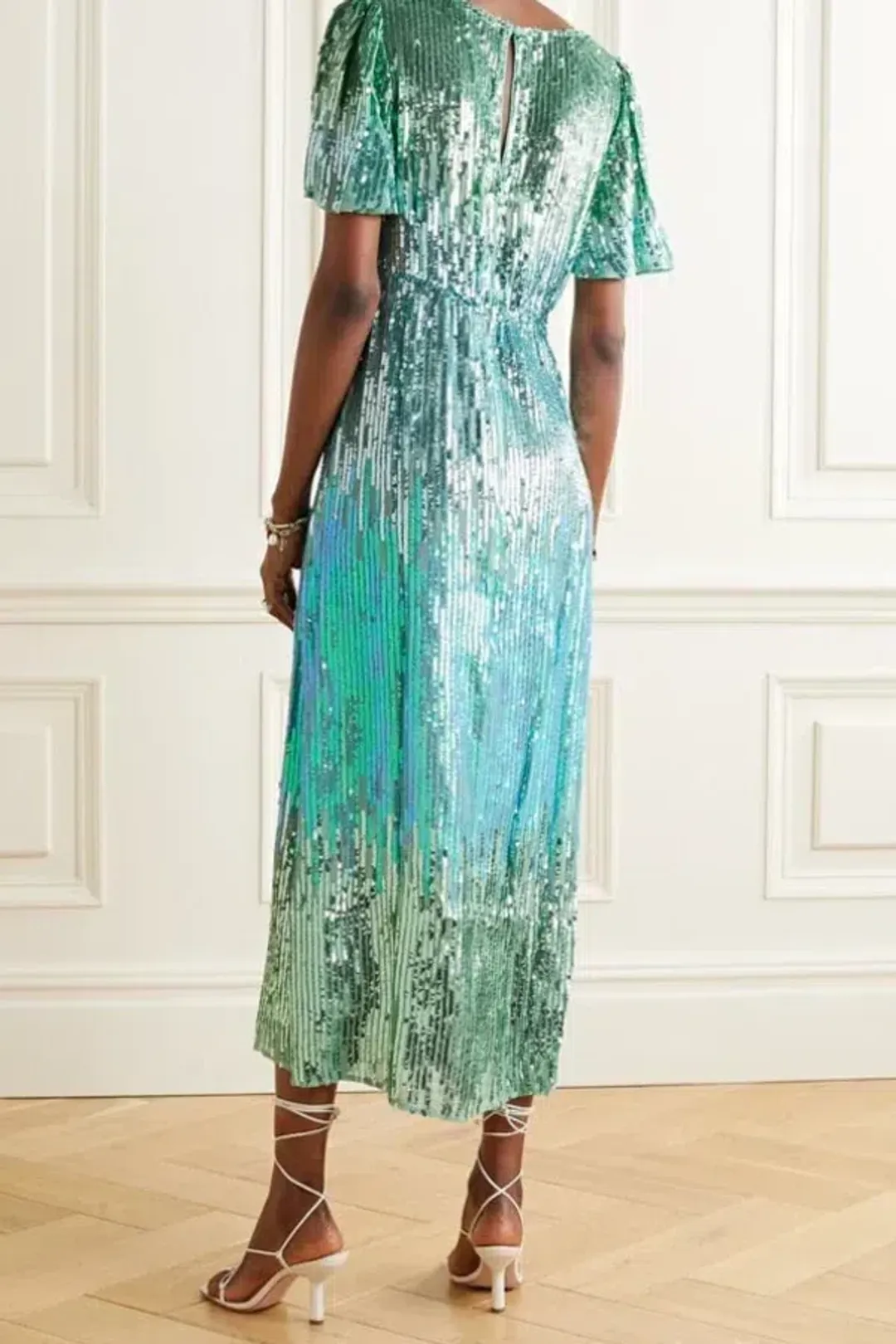 RIXO Rent Venus Turquoise Sequin Midi Dress Size UK 12 for rent on The Volte - main image