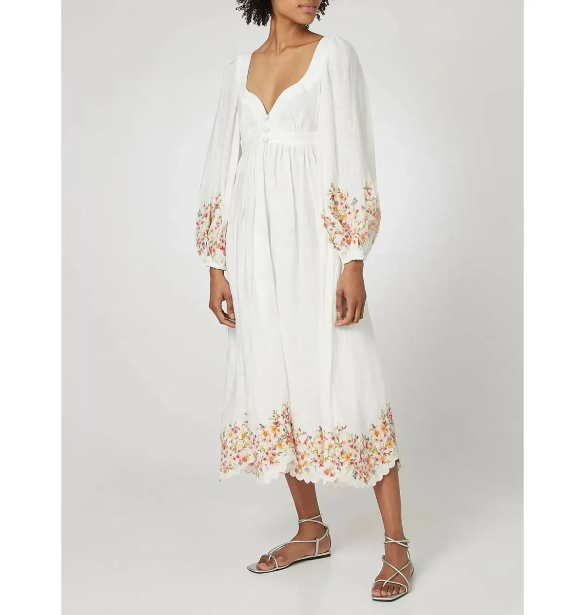 Zimmermann Mae Floral Embroidered Midi Dress White Floral Size 1 / UK 10 - Image 1