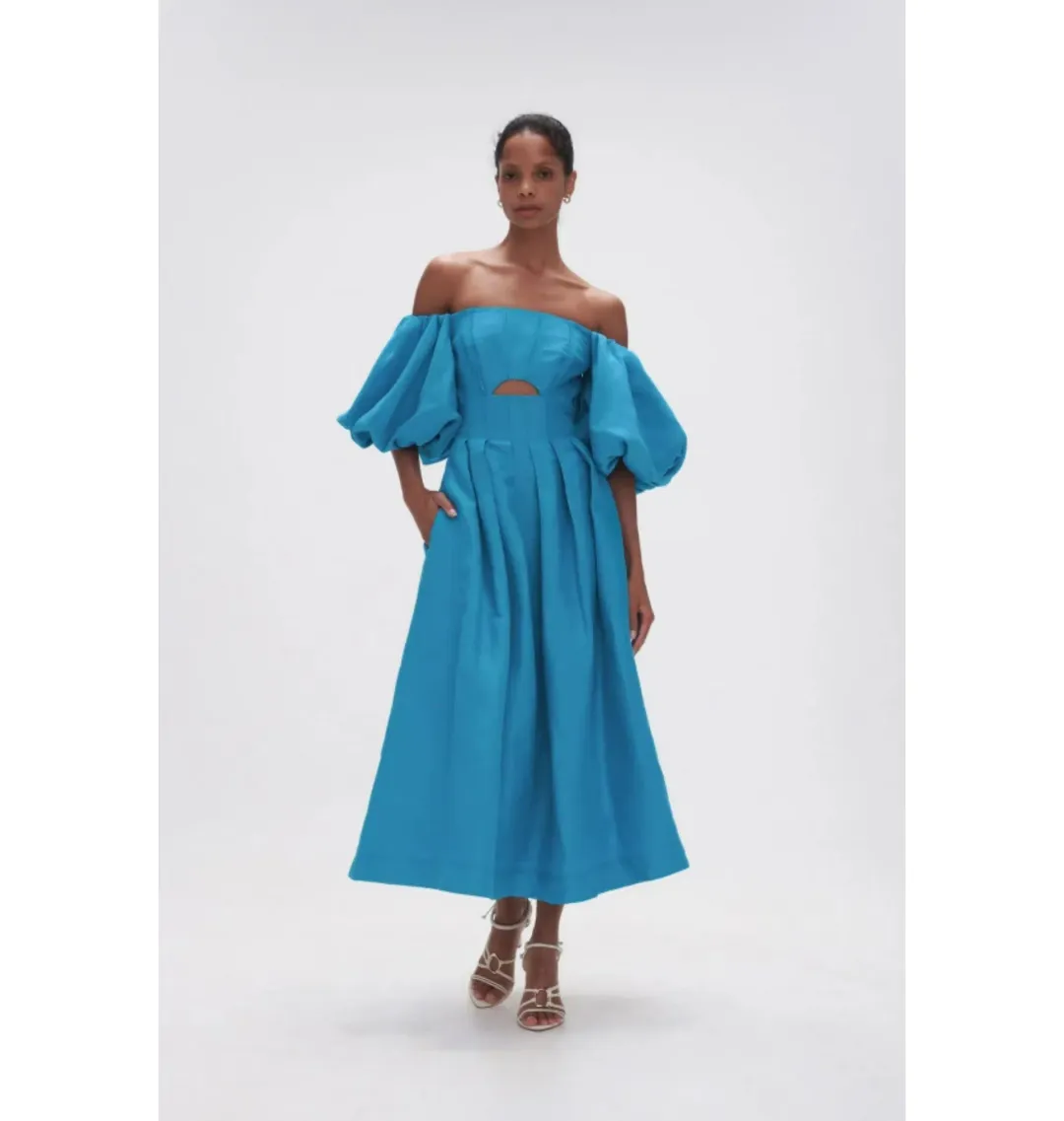 Aje Eugenie Midi Dress Azure Blue Size UK 10 for rent on The Volte - main image