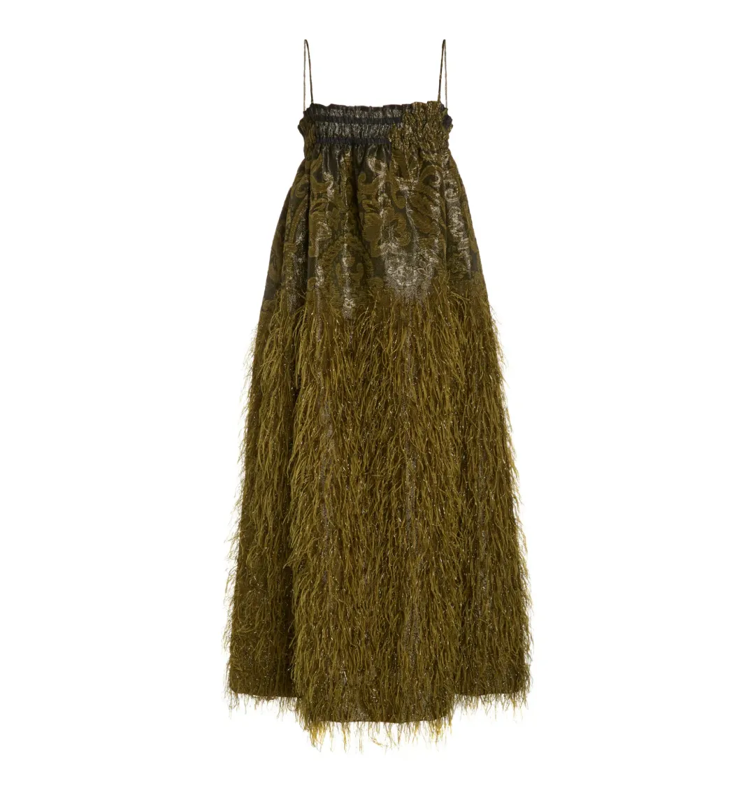 Ganni Feather Jacquard Midi Dress in Green Size UK 8 for rent on The Volte - main image