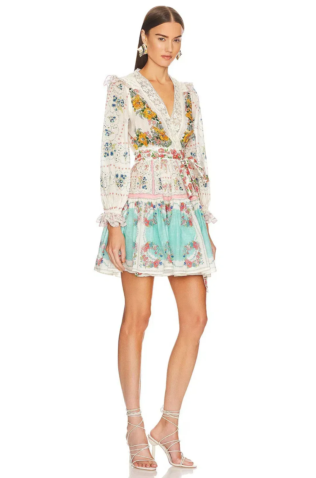 Zimmermann Clover Patched Wrap Lace Mini Dress Patch Painted Floral Size 12 for rent on The Volte - main image