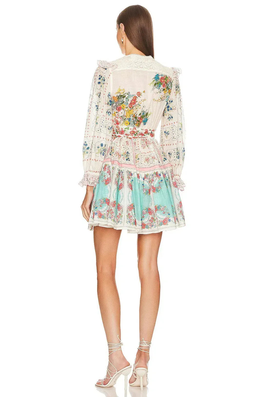 Zimmermann Clover Patched Wrap Lace Mini Dress Patch Painted Floral Size 12 for rent on The Volte - main image