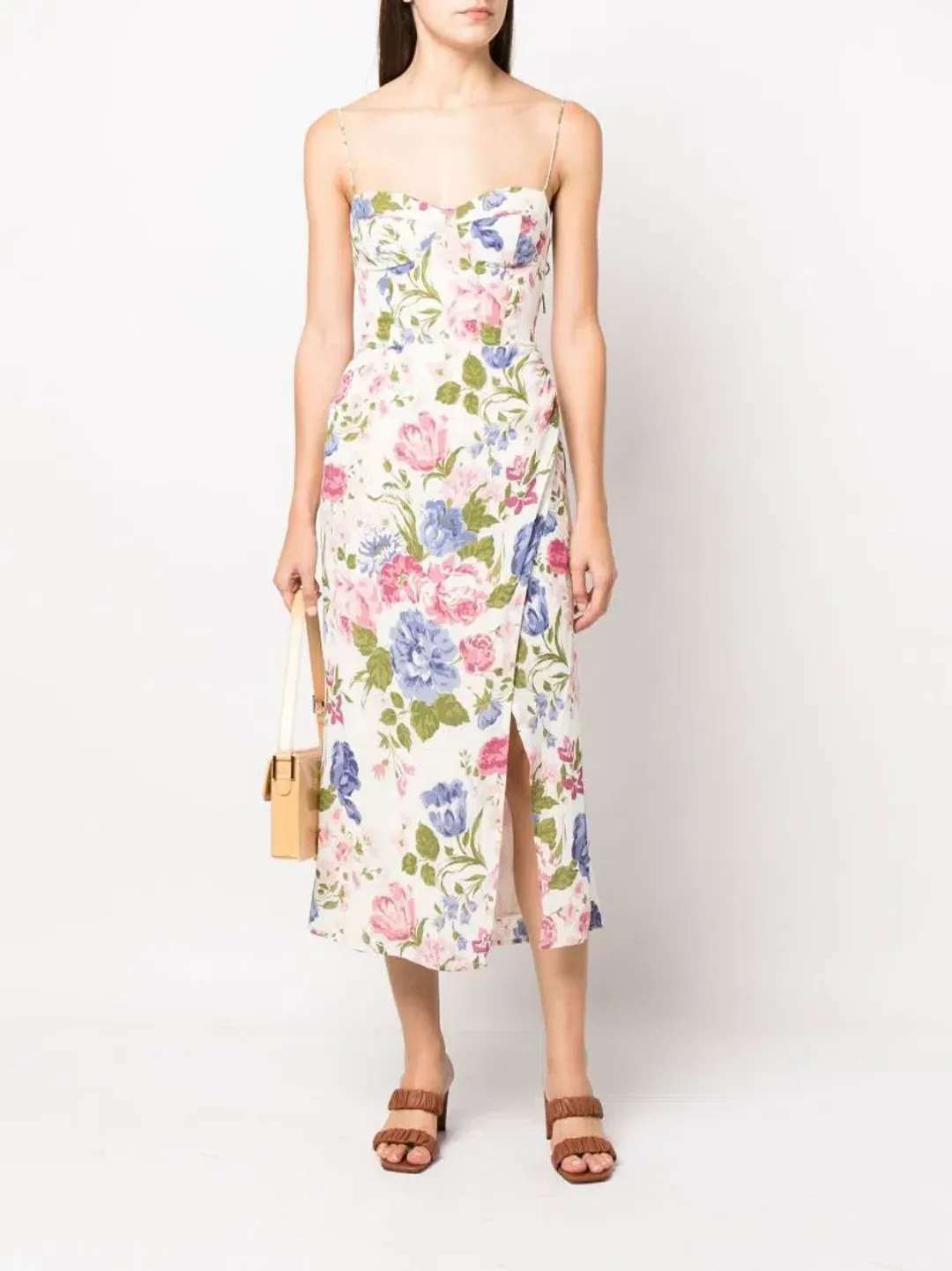 Reformation Kourtney Midi Dress White Floral Print Size UK 12 for rent on The Volte - main image