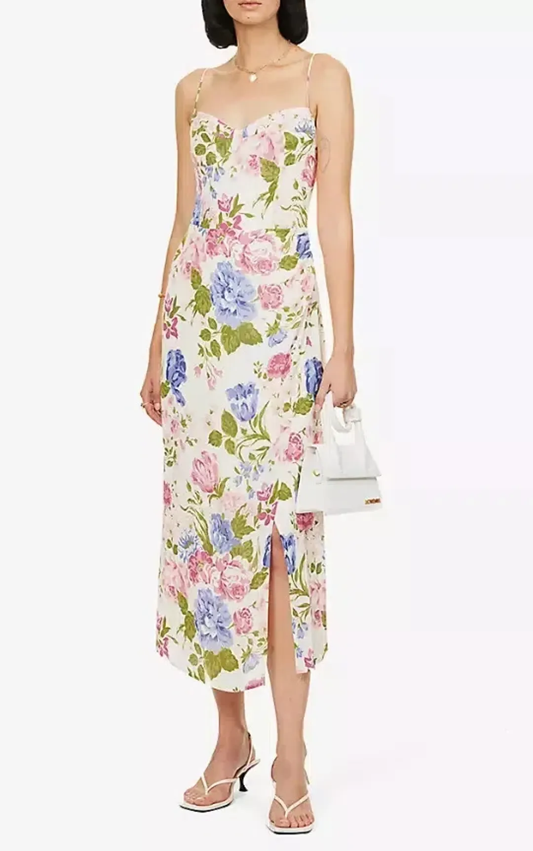 Reformation Kourtney Midi Dress White Floral Print Size UK 12 for rent on The Volte - main image