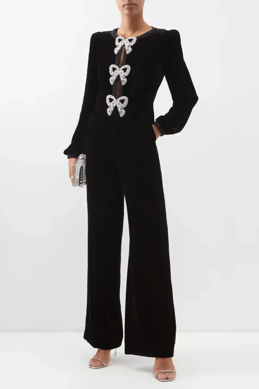 Saloni Camille Crystal Bow Jumpsuit Black Size UK 14 for rent on The Volte - main image