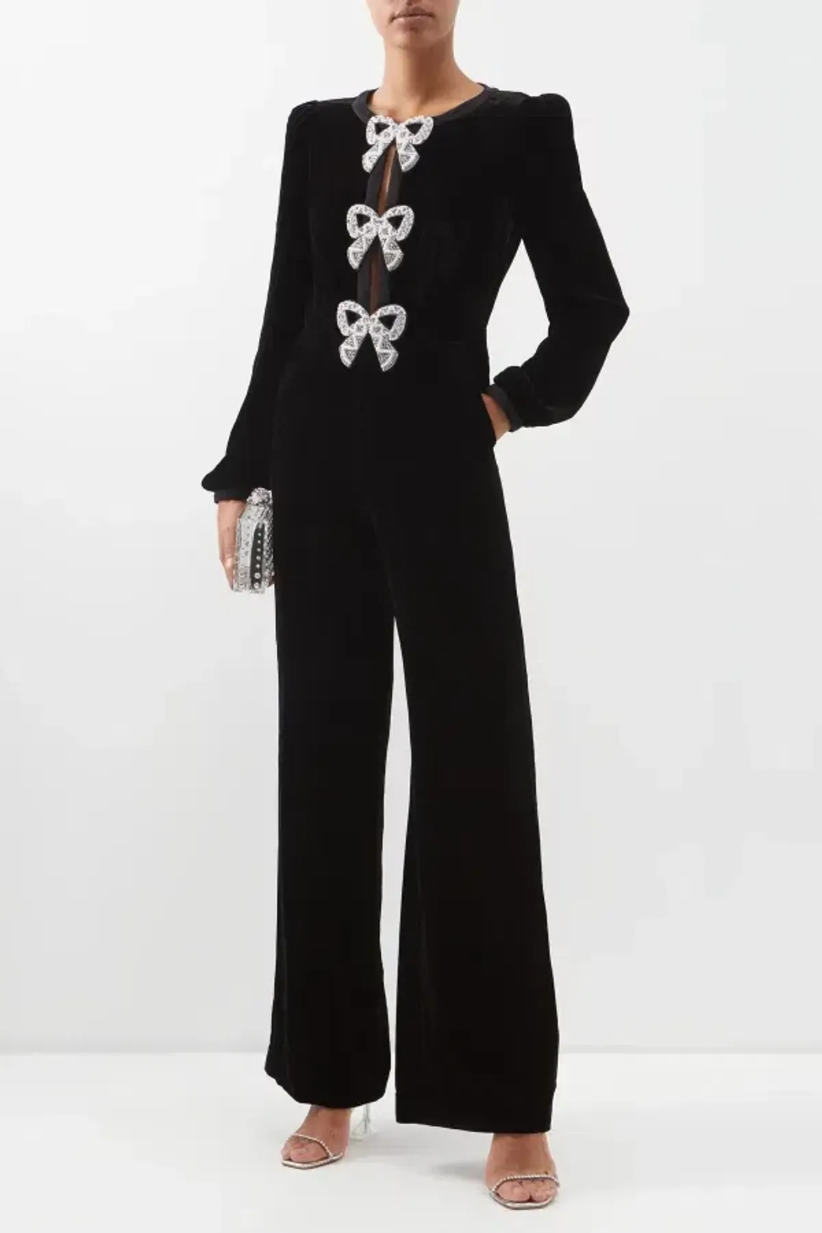 Saloni Camille Crystal Bow Jumpsuit Black Size UK 14 for rent on The Volte - main image