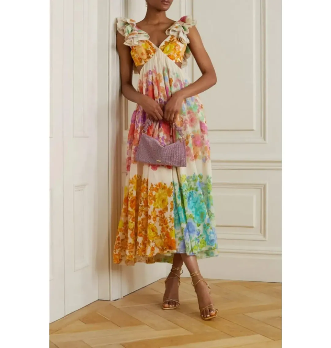 Zimmermann Raie Cut Out Dress Multi Size UK 12 for rent on The Volte - main image