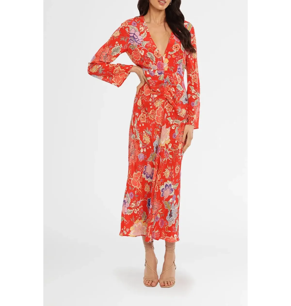 Rixo Mel Open Back Dress Red Print Size UK 10 - Image 1