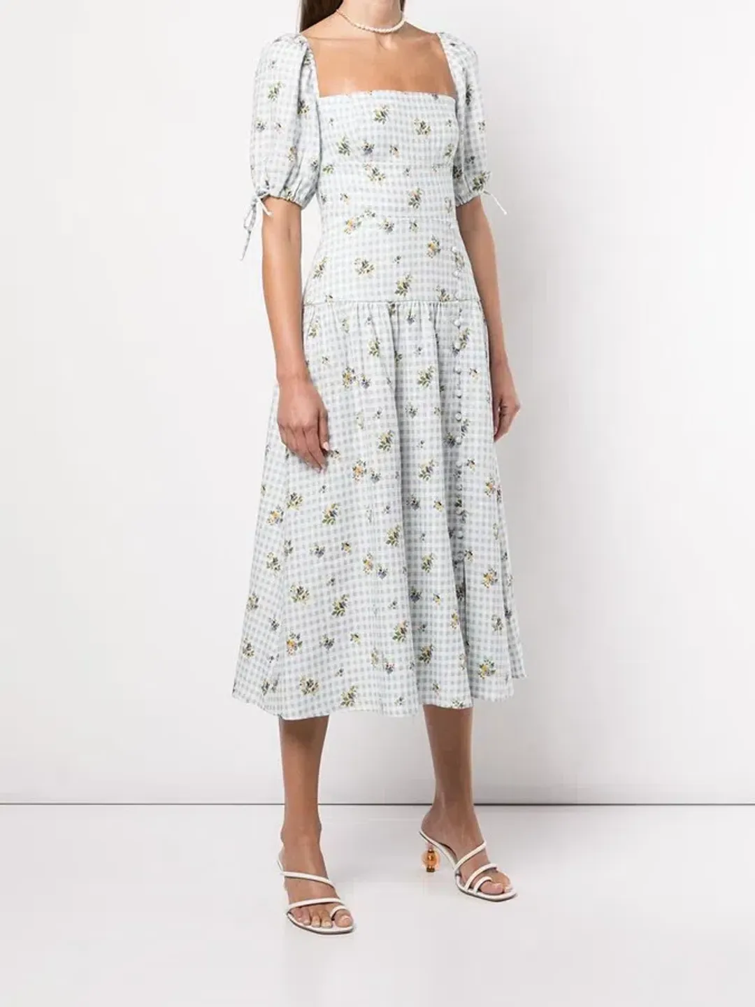 Reformation Melony Linen Midi Dress Floral Size UK 12 for rent on The Volte - main image