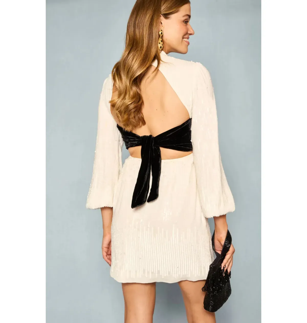 Rixo Lara Sequinned Mini Dress in Ivory Sequin Size UK 12 - Image 3