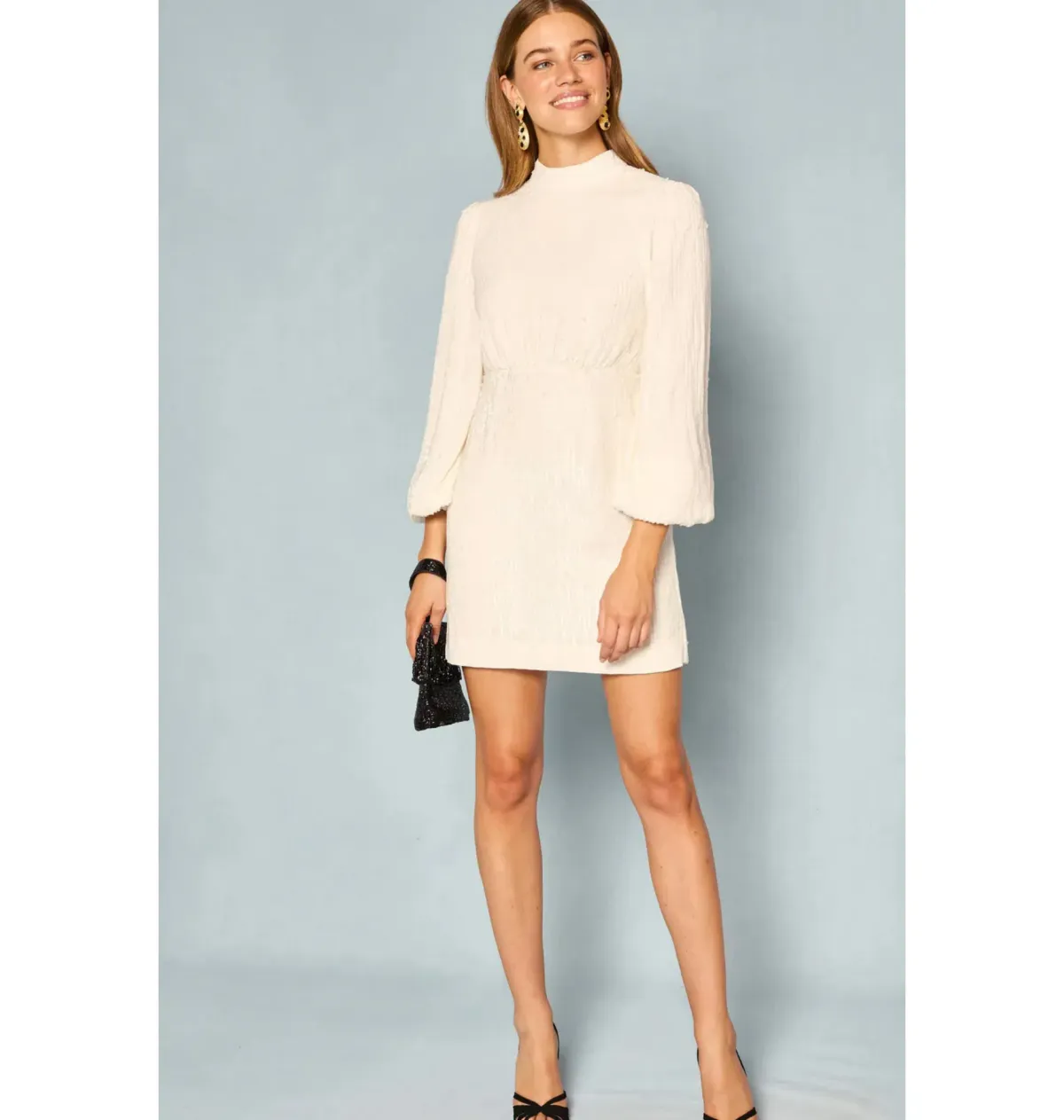 Rixo Lara Sequinned Mini Dress in Ivory Sequin Size UK 12 - Image 1