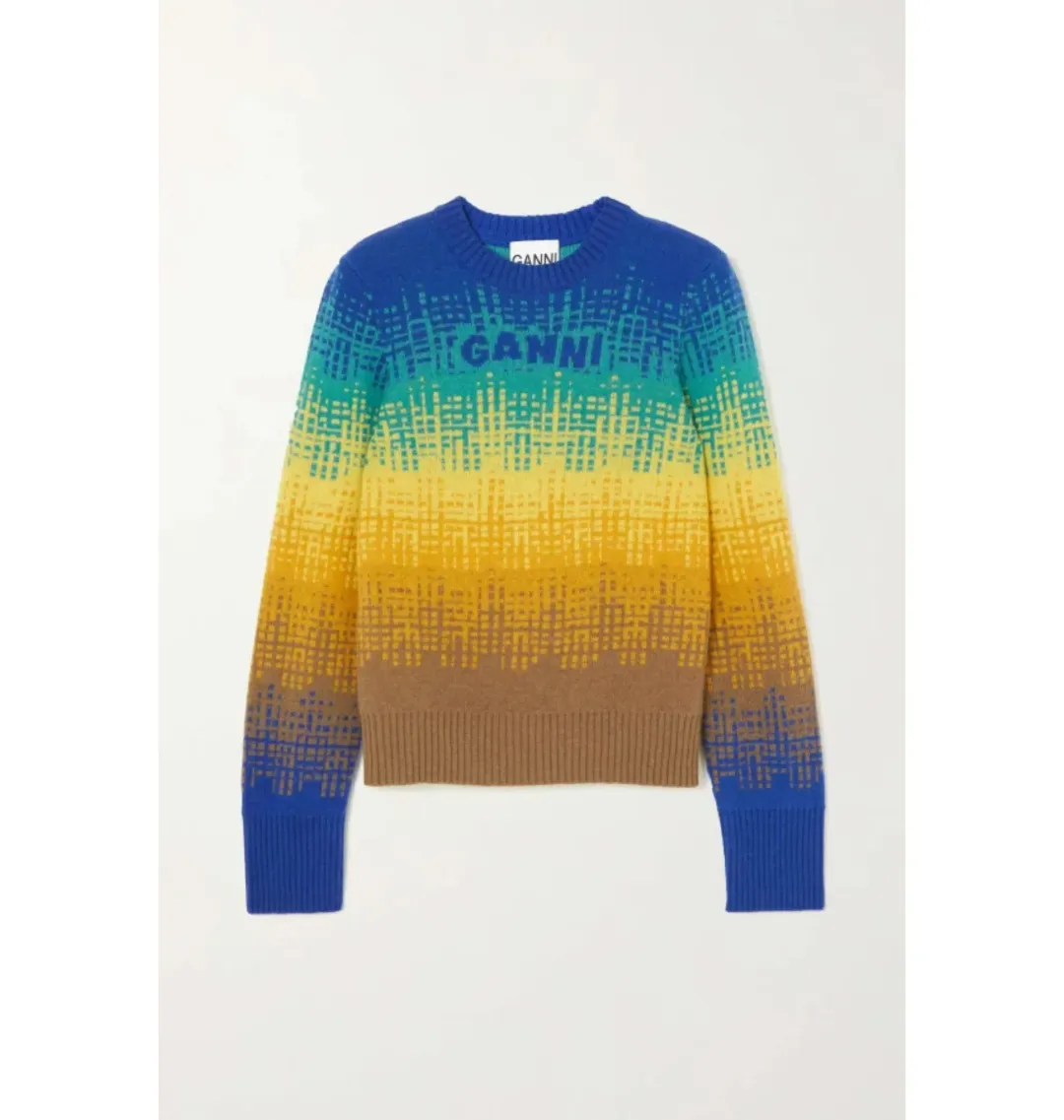 Ganni Intarsia Knit Jumper Blue Size UK 10 for rent on The Volte - main image