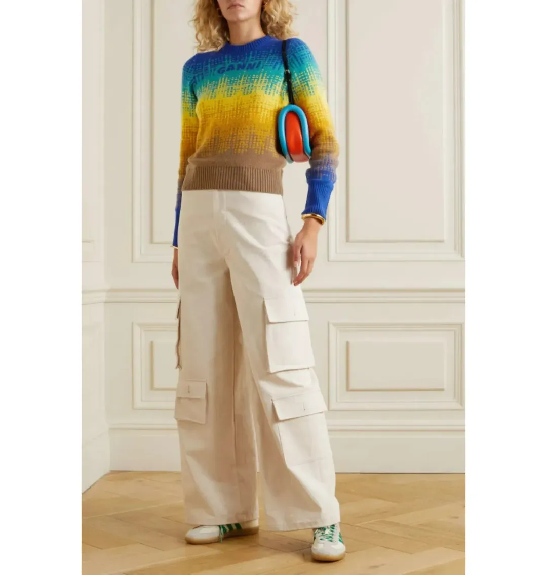 Ganni Intarsia Knit Jumper Blue Size UK 10 for rent on The Volte - main image