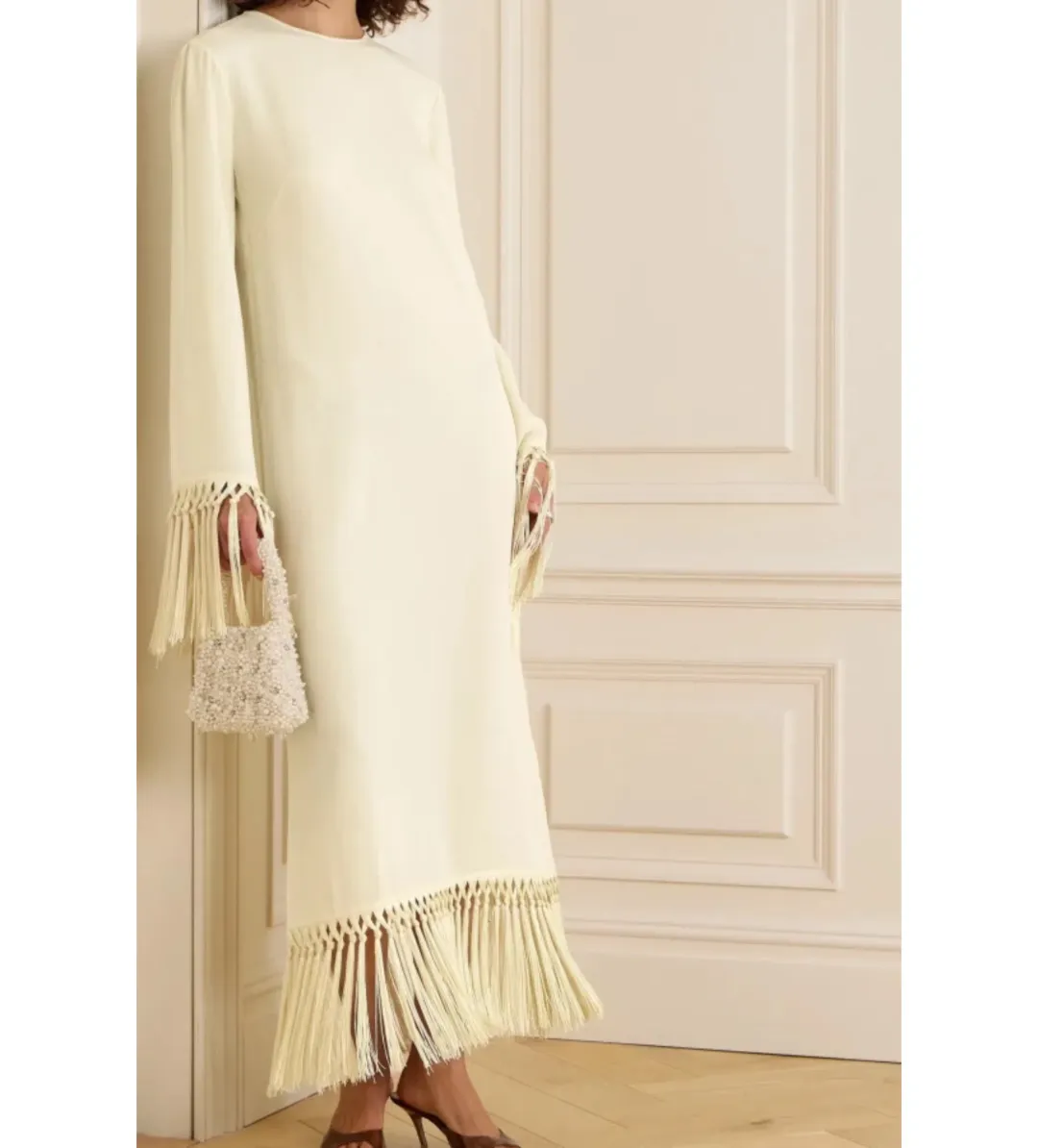 Taller Marmo Claudia Venti Fringed Dress Cream Size 10  for rent on The Volte - main image