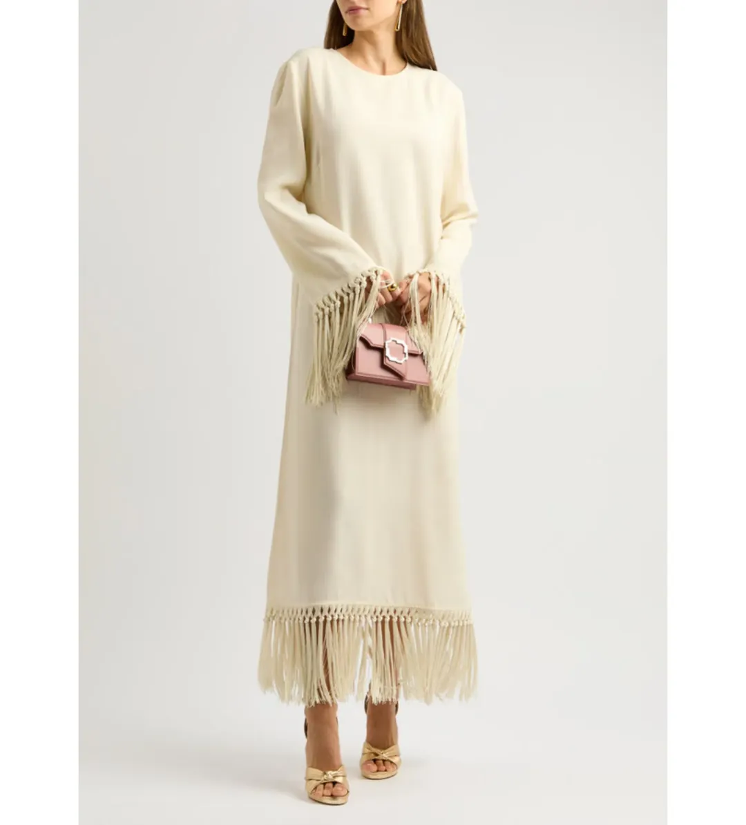 Taller Marmo Claudia Venti Fringed Dress Cream Size 10  for rent on The Volte - main image