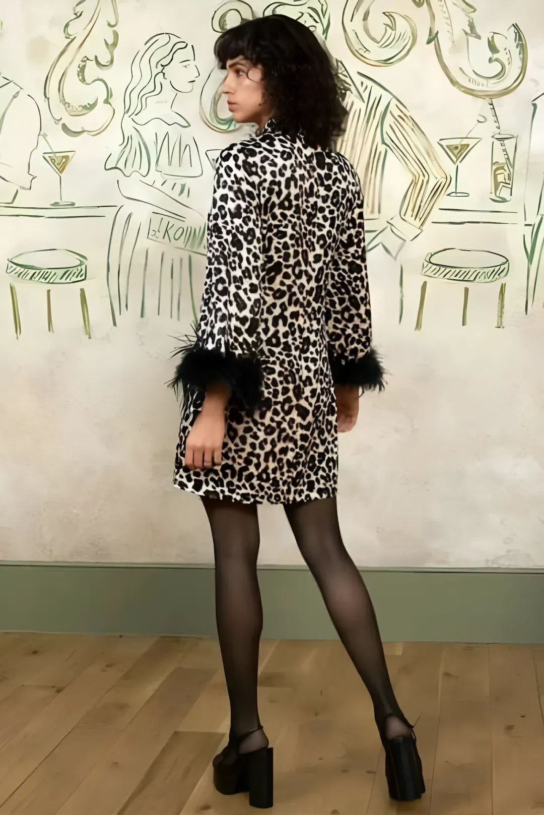 Kitri Kendra Leopard and Feather Mini Dress Print Size UK 12 for rent on The Volte - main image