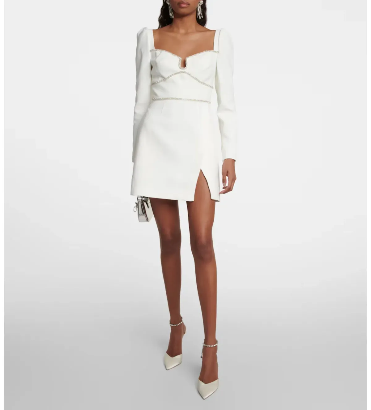 Self-Portrait Embellished long-sleeve Mini Dress White Size 8 - Image 2