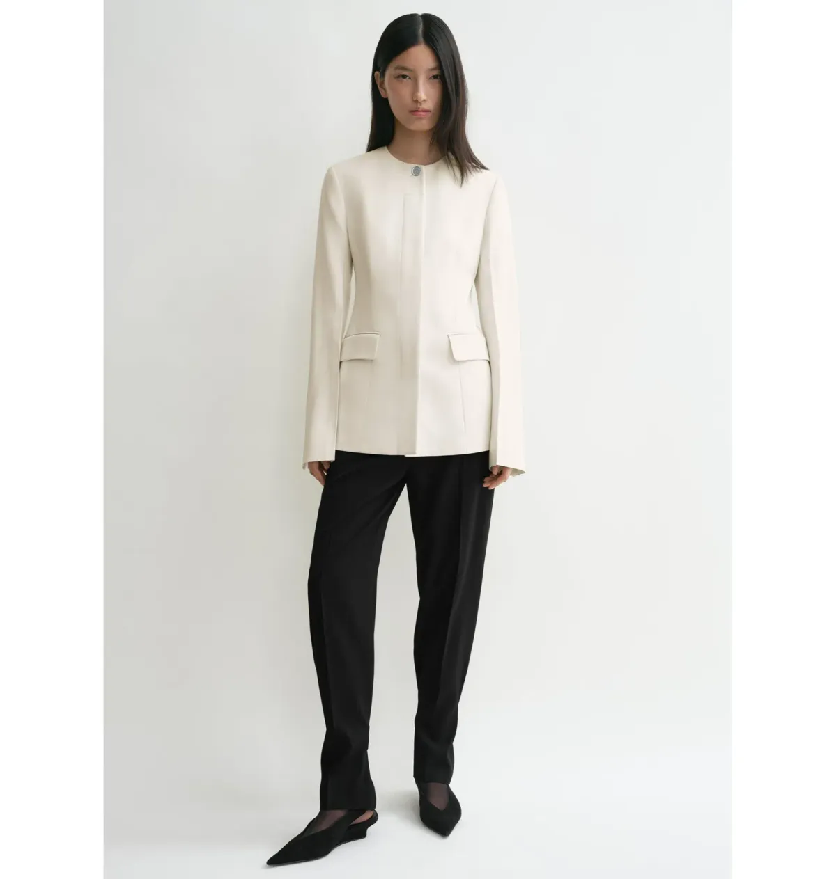 Totême Collarless Blazer Ecru Size UK 10 - Image 2