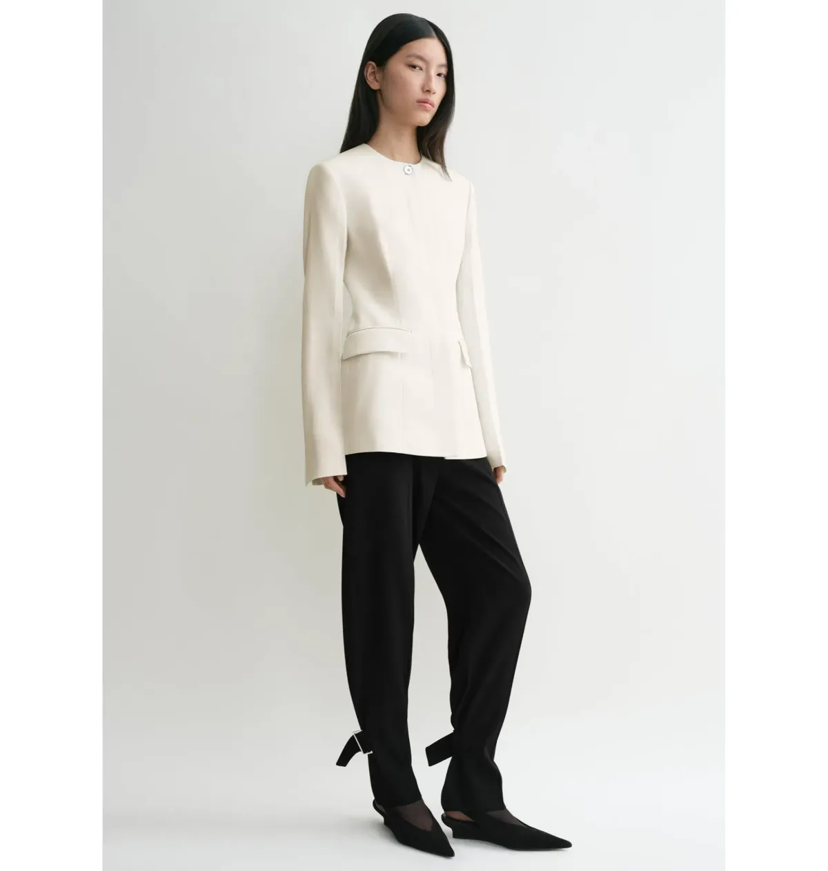 Totême Collarless Blazer Ecru Size UK 10 - Image 3