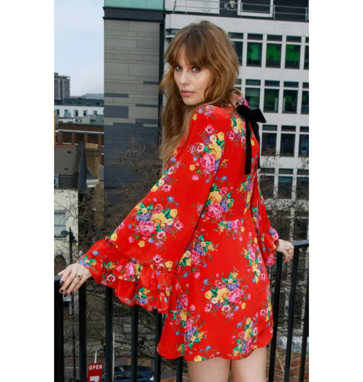 Queens Of Archive Flo Still Life Mini Dress Red Floral Size S / UK 8 - Image 2