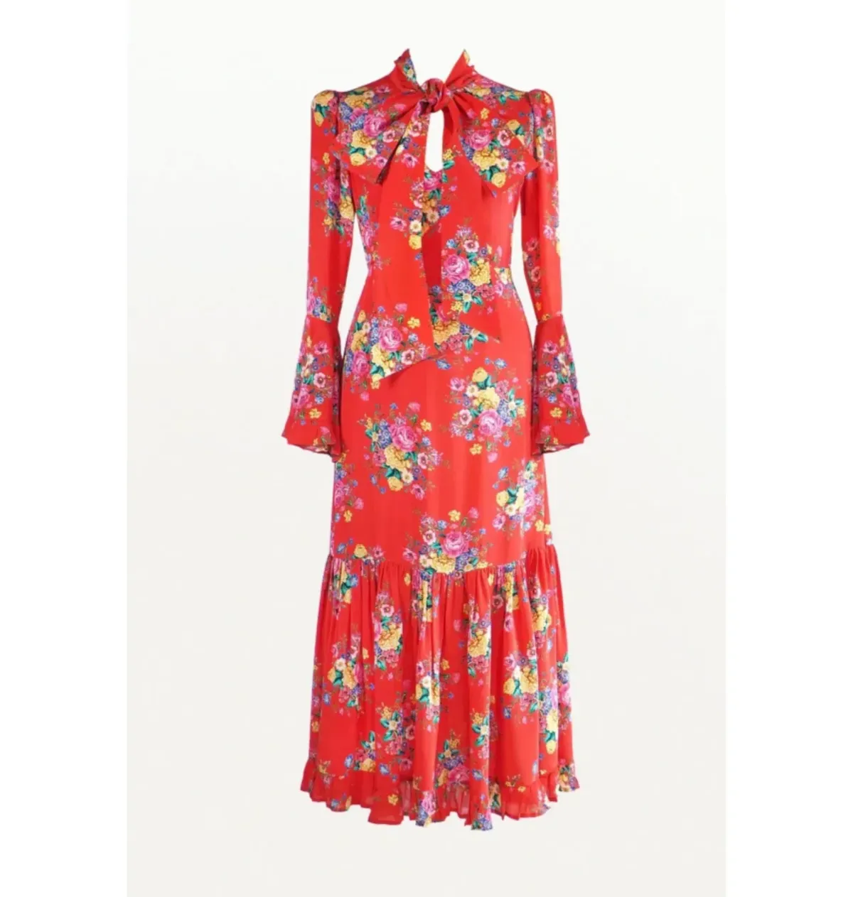 Queens of Archive Goldie Still Life Maxi Dress Red Floral Size UK 10 - Image 4