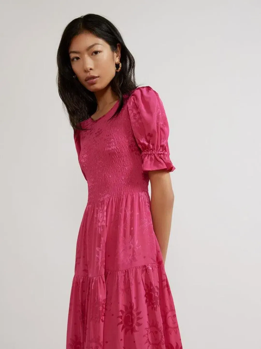 Kitri Persephone Sungod Shirred Dress Pink Size UK 14 for rent on The Volte - main image