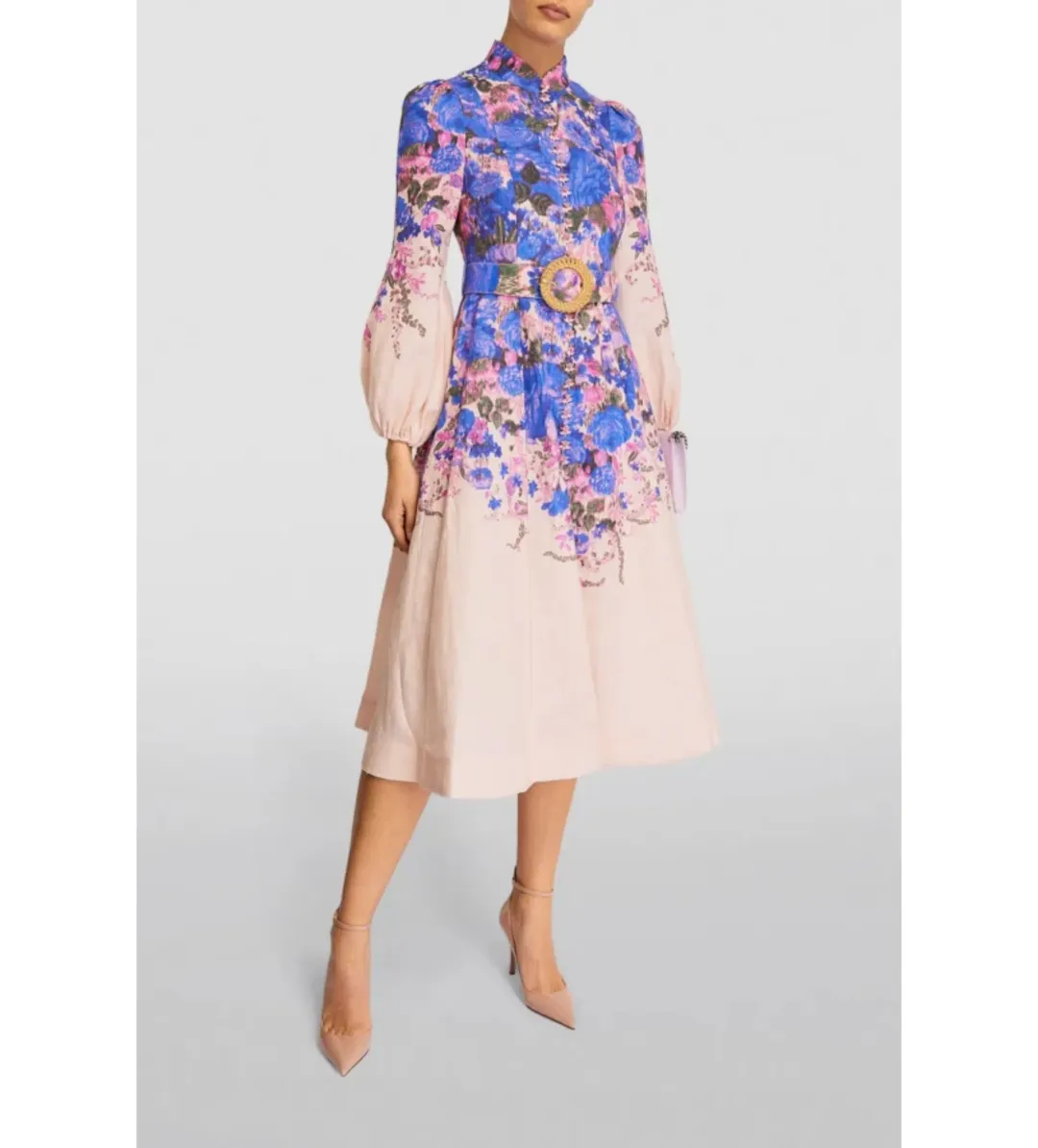 Zimmermann High Tide Buttoned Midi Dress in Purple Ikat Floral Size 1/Au 10 for rent on The Volte - main image